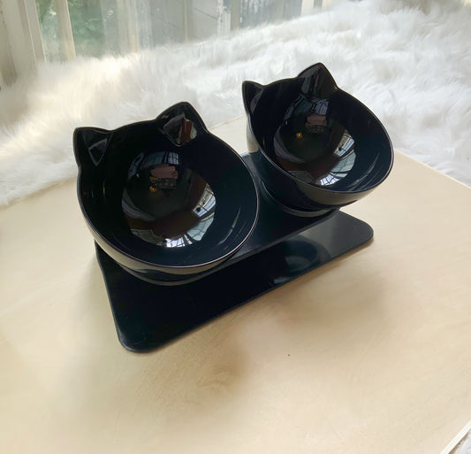 Hlopaw Cat Double Bowl β 15Β° Tilt Food & Water Feeder, Anti-Slip Elevated Bowl for Cervical Spine Protection