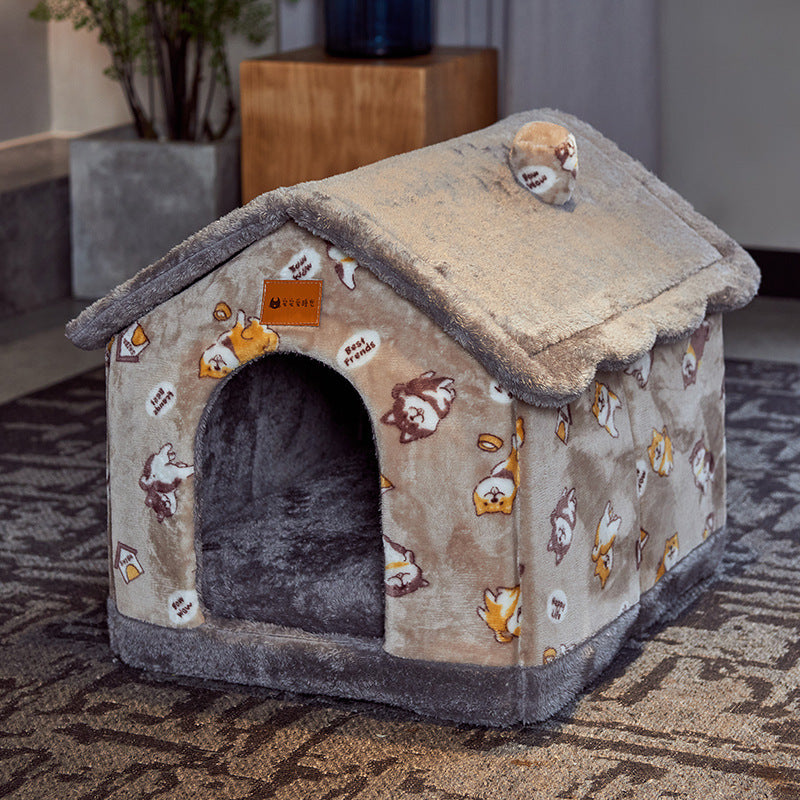Hlopaw Foldable Dog & Cat Bed – Warm Winter Pet House with Removable Plush Nest and Non-Slip Bottom