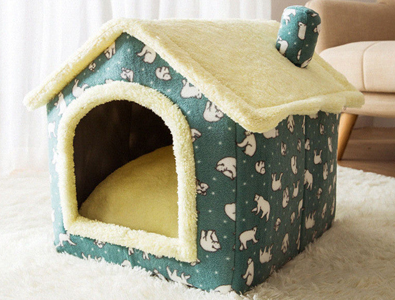 Hlopaw Foldable Dog & Cat Bed – Warm Winter Pet House with Removable Plush Nest and Non-Slip Bottom