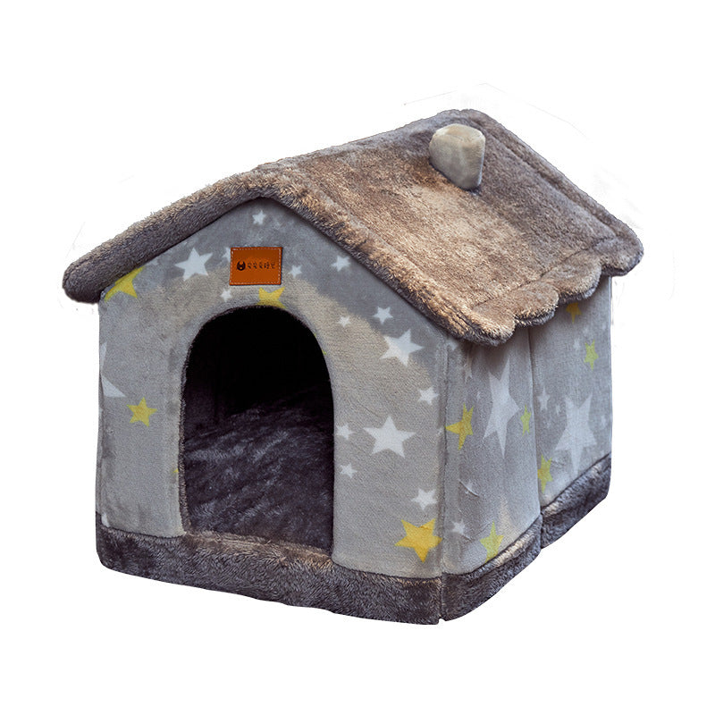 Hlopaw Foldable Dog & Cat Bed – Warm Winter Pet House with Removable Plush Nest and Non-Slip Bottom