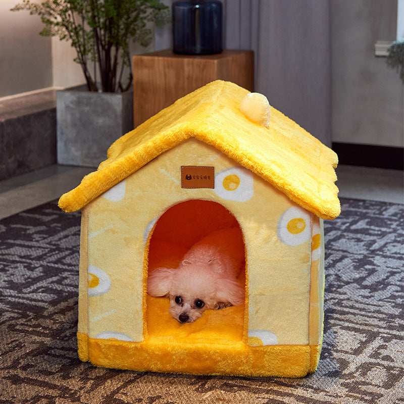 Hlopaw Foldable Dog & Cat Bed – Warm Winter Pet House with Removable Plush Nest and Non-Slip Bottom